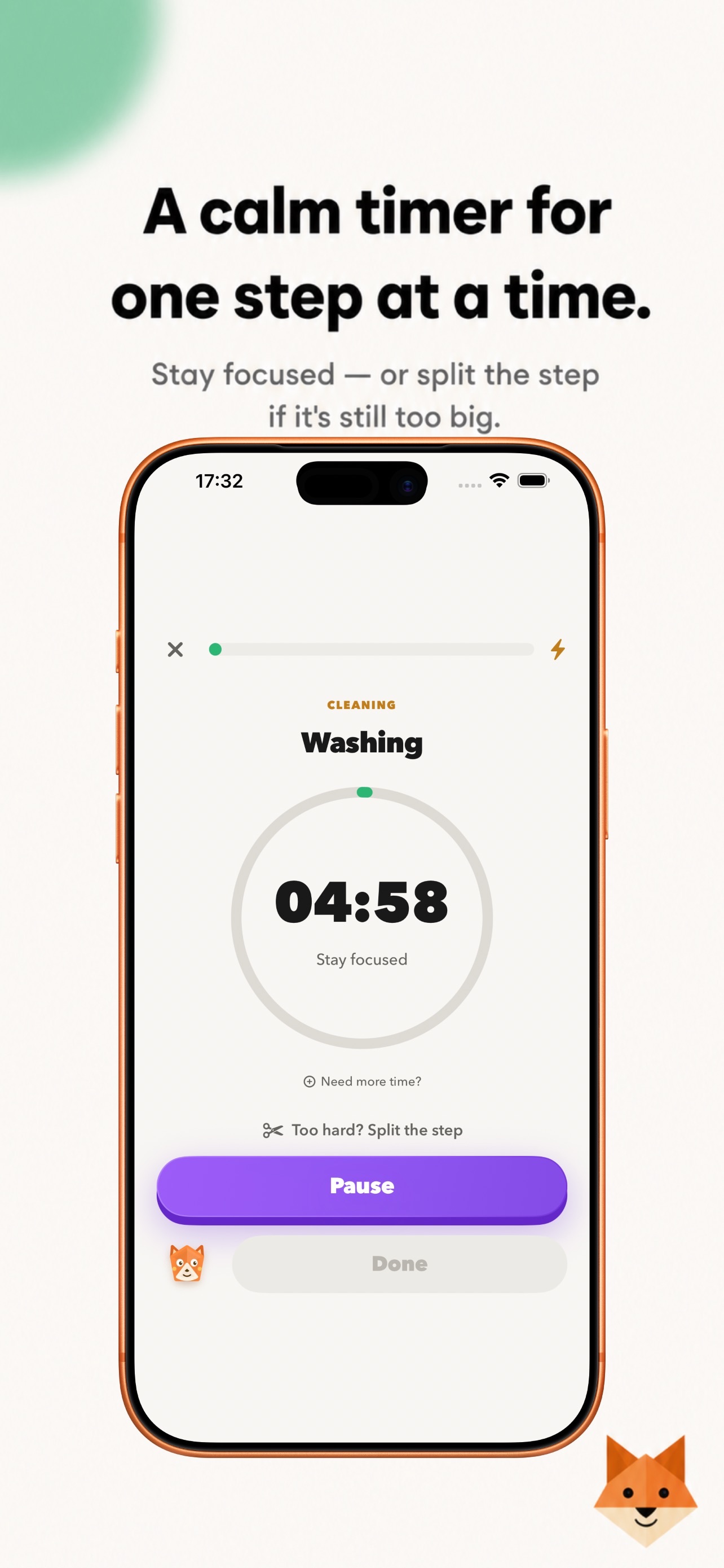 Rockie calm ADHD focus timer counting down one step